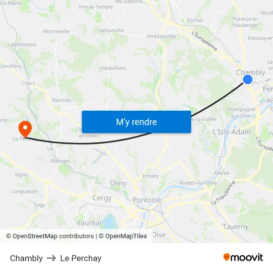 Chambly to Le Perchay map