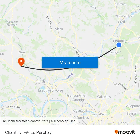 Chantilly to Le Perchay map