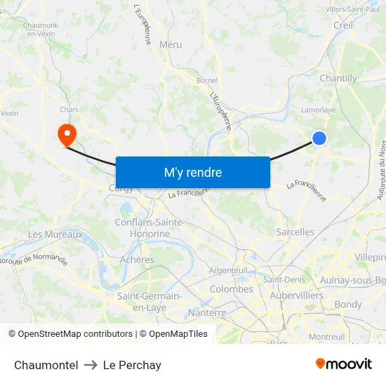 Chaumontel to Le Perchay map