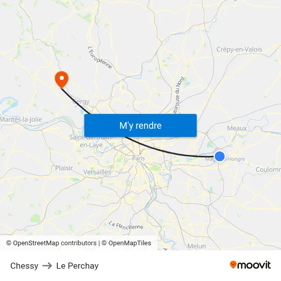 Chessy to Le Perchay map