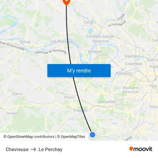 Chevreuse to Le Perchay map