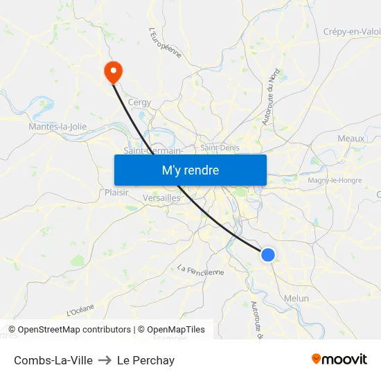 Combs-La-Ville to Le Perchay map