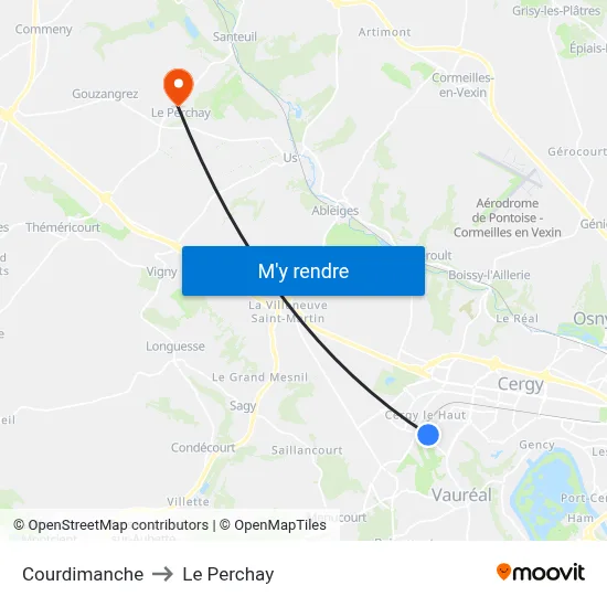 Courdimanche to Le Perchay map