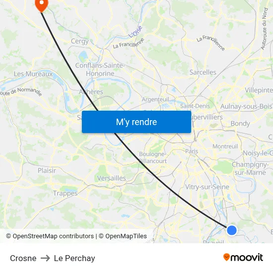 Crosne to Le Perchay map