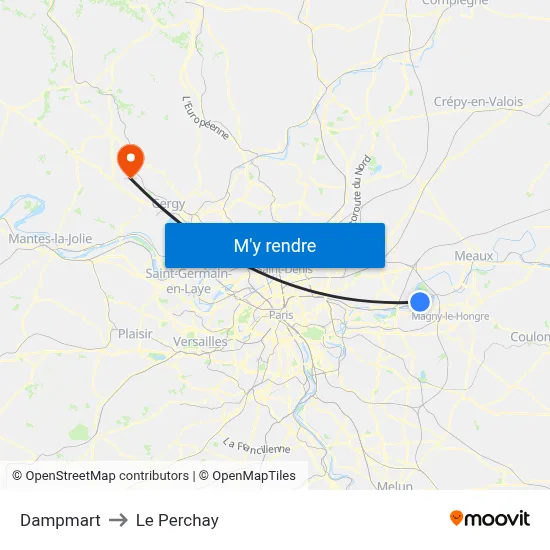 Dampmart to Le Perchay map