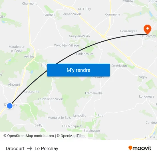 Drocourt to Le Perchay map