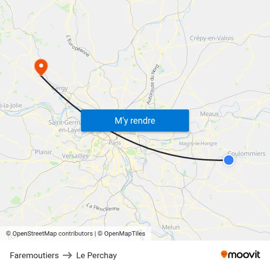 Faremoutiers to Le Perchay map