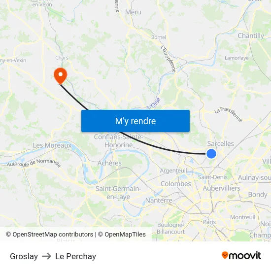 Groslay to Le Perchay map