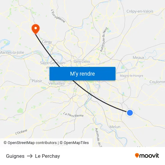 Guignes to Le Perchay map