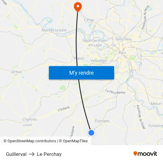 Guillerval to Le Perchay map