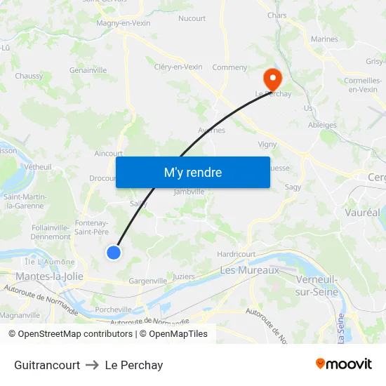 Guitrancourt to Le Perchay map