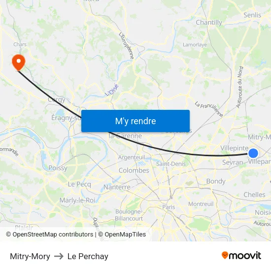 Mitry-Mory to Le Perchay map