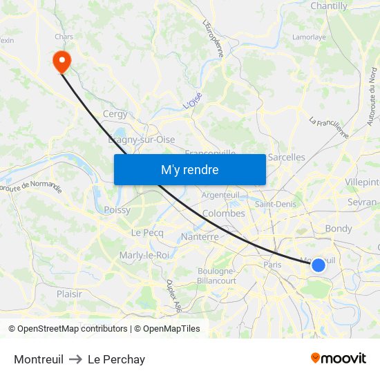 Montreuil to Le Perchay map