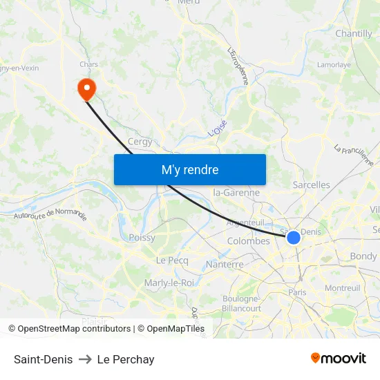 Saint-Denis to Le Perchay map