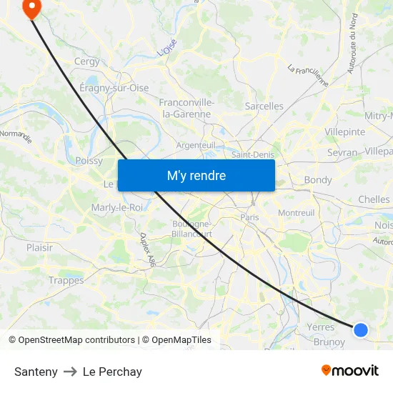 Santeny to Le Perchay map