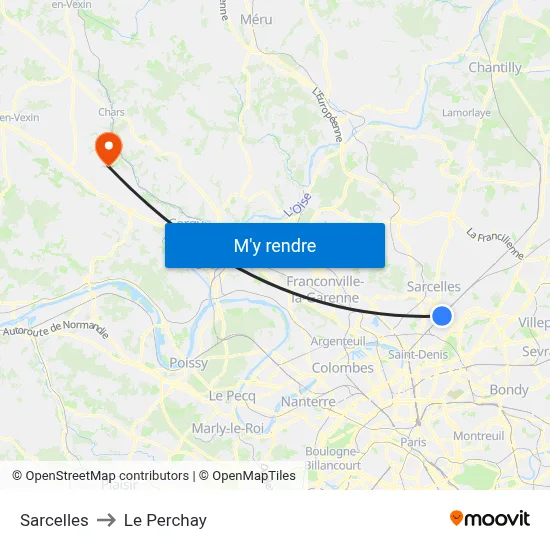 Sarcelles to Le Perchay map