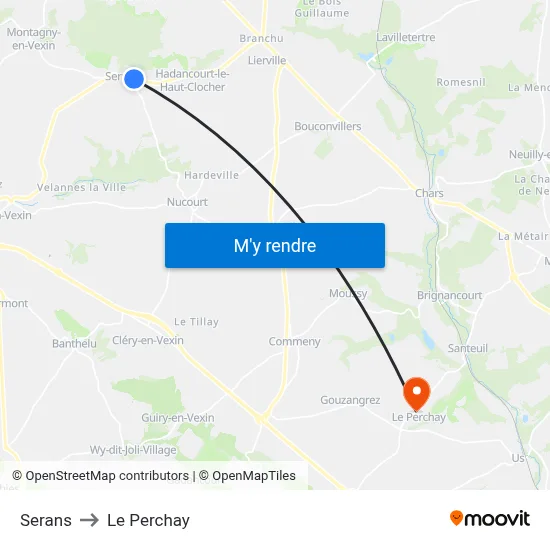 Serans to Le Perchay map