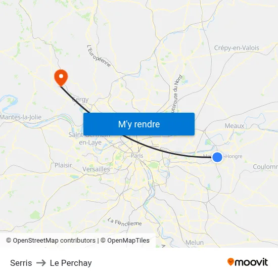 Serris to Le Perchay map