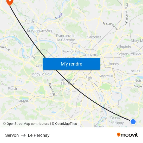 Servon to Le Perchay map