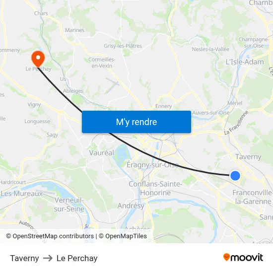 Taverny to Le Perchay map