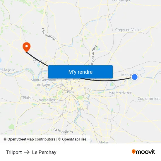 Trilport to Le Perchay map