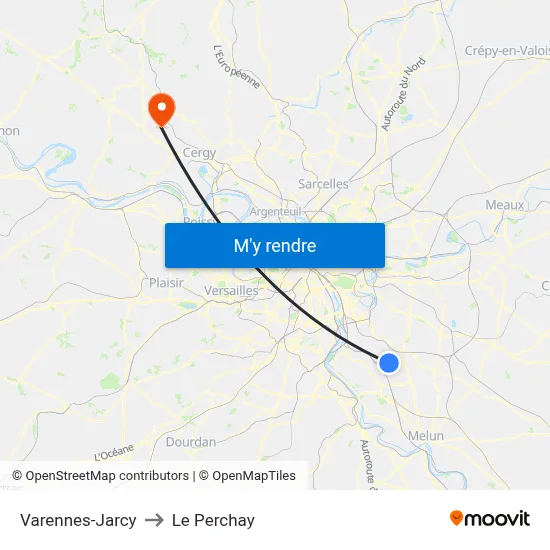 Varennes-Jarcy to Le Perchay map