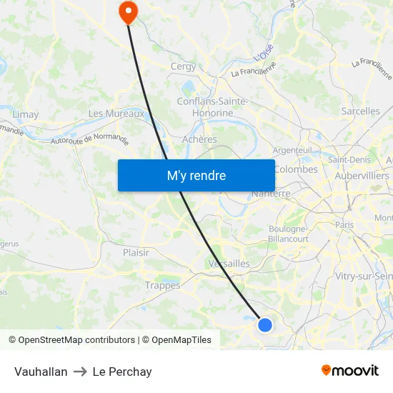 Vauhallan to Le Perchay map