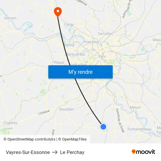 Vayres-Sur-Essonne to Le Perchay map