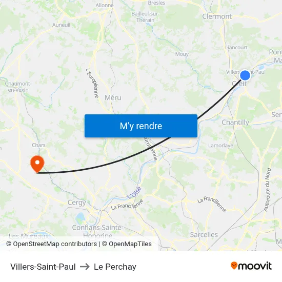 Villers-Saint-Paul to Le Perchay map