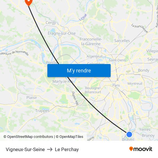 Vigneux-Sur-Seine to Le Perchay map