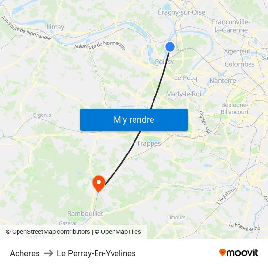 Acheres to Le Perray-En-Yvelines map