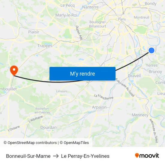 Bonneuil-Sur-Marne to Le Perray-En-Yvelines map