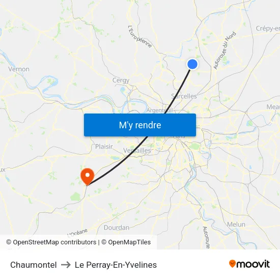 Chaumontel to Le Perray-En-Yvelines map