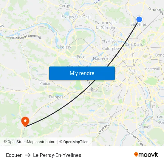 Ecouen to Le Perray-En-Yvelines map