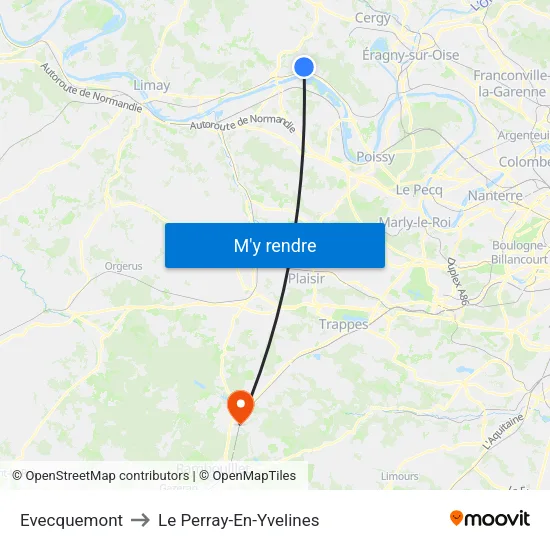 Evecquemont to Le Perray-En-Yvelines map