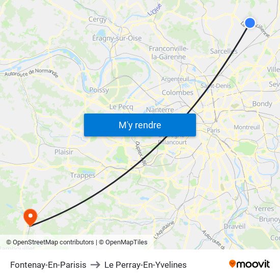 Fontenay-En-Parisis to Le Perray-En-Yvelines map