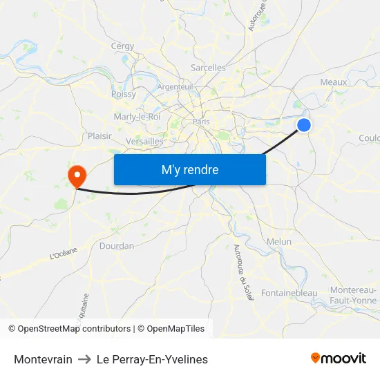 Montevrain to Le Perray-En-Yvelines map
