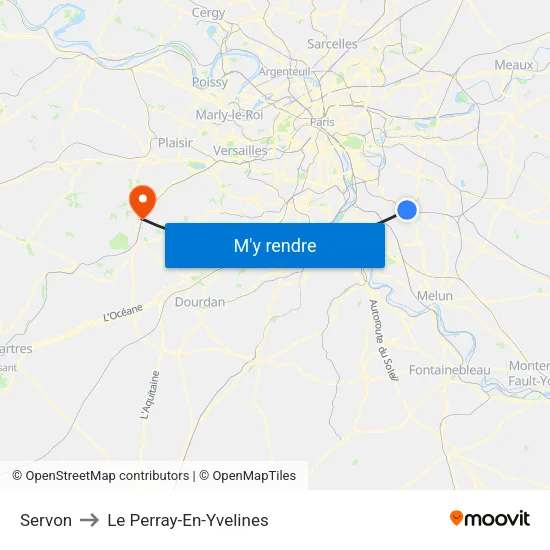 Servon to Le Perray-En-Yvelines map