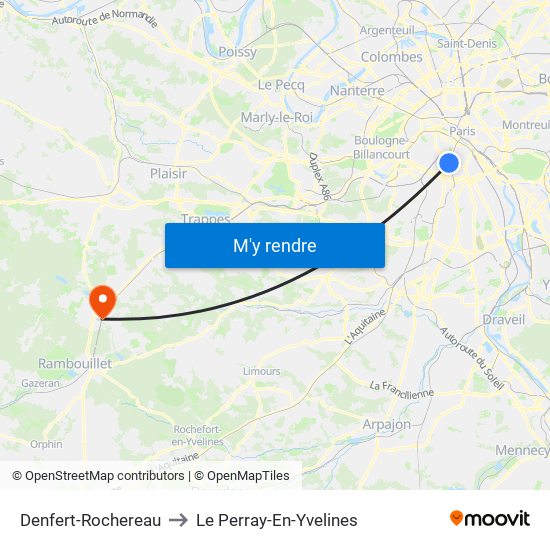 Denfert-Rochereau to Le Perray-En-Yvelines map