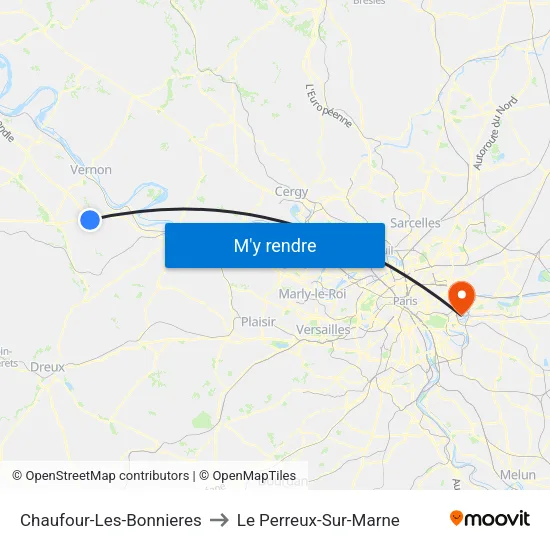 Chaufour-Les-Bonnieres to Le Perreux-Sur-Marne map