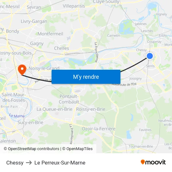 Chessy to Le Perreux-Sur-Marne map
