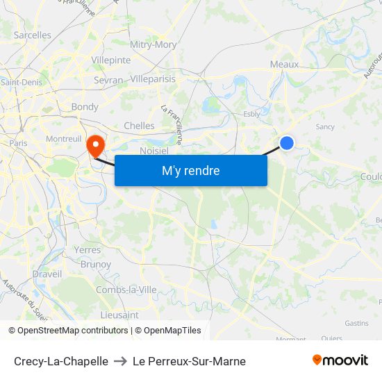 Crecy-La-Chapelle to Le Perreux-Sur-Marne map