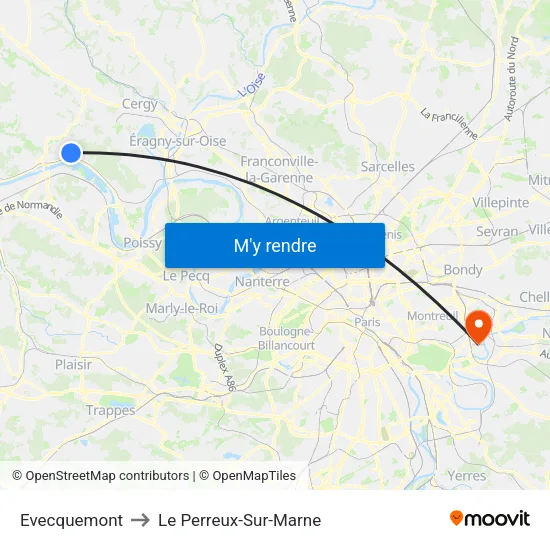 Evecquemont to Le Perreux-Sur-Marne map