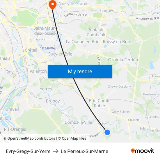 Evry-Gregy-Sur-Yerre to Le Perreux-Sur-Marne map