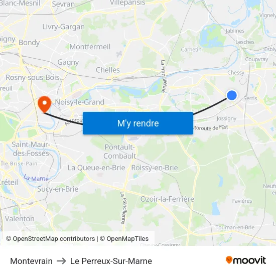 Montevrain to Le Perreux-Sur-Marne map