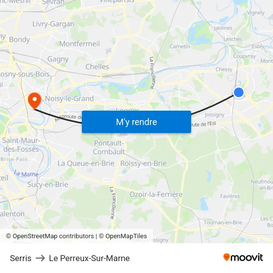 Serris to Le Perreux-Sur-Marne map