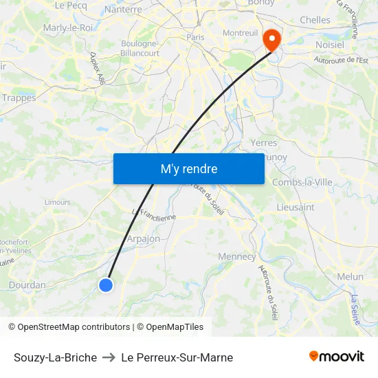 Souzy-La-Briche to Le Perreux-Sur-Marne map