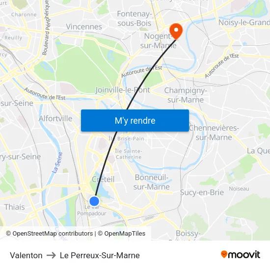 Valenton to Le Perreux-Sur-Marne map
