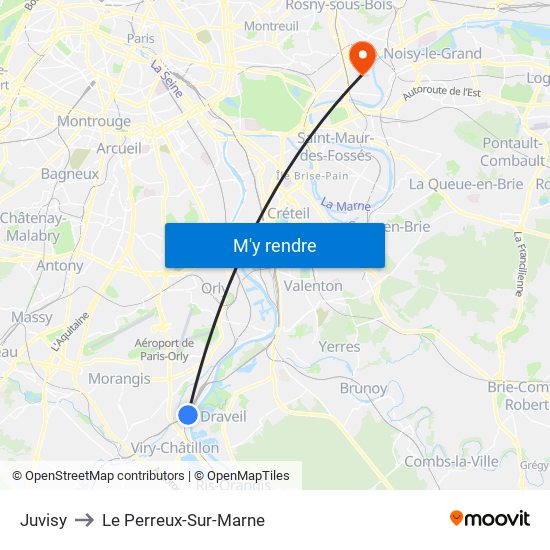 Juvisy to Le Perreux-Sur-Marne map