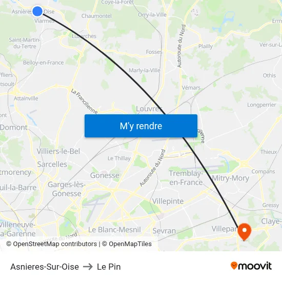 Asnieres-Sur-Oise to Le Pin map